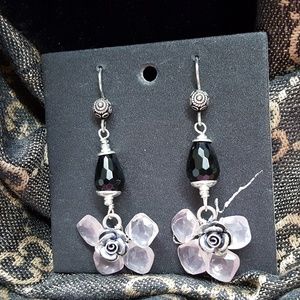Black onyx sterling silver rose quartz earrings